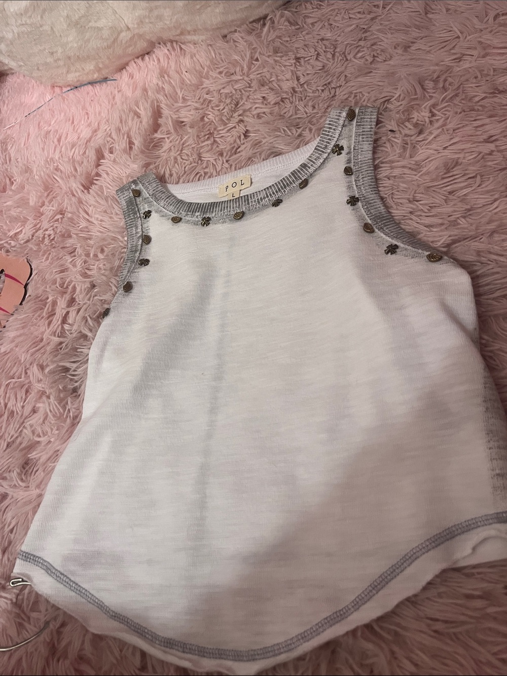 POL White Knit Tank Top with Gray Trim